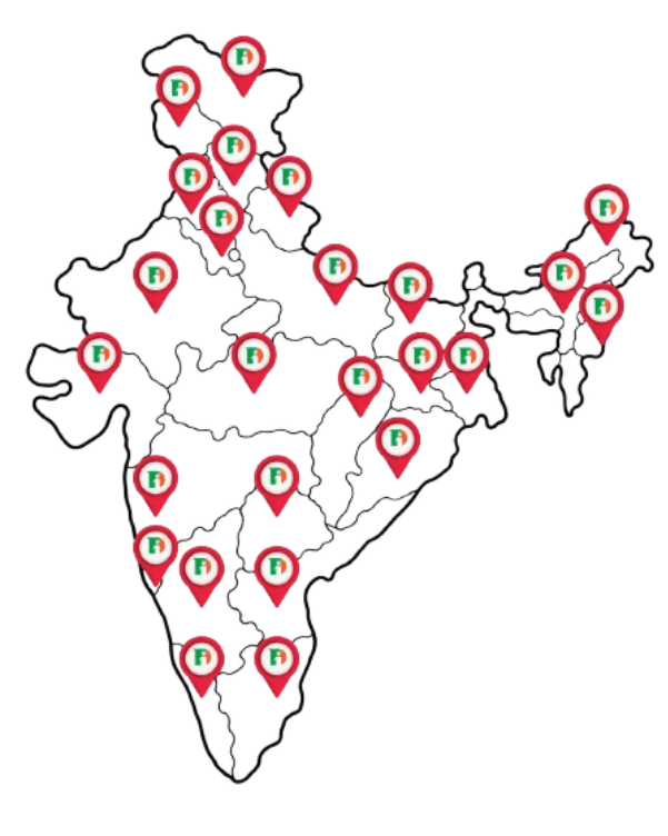 Map of India with location markers